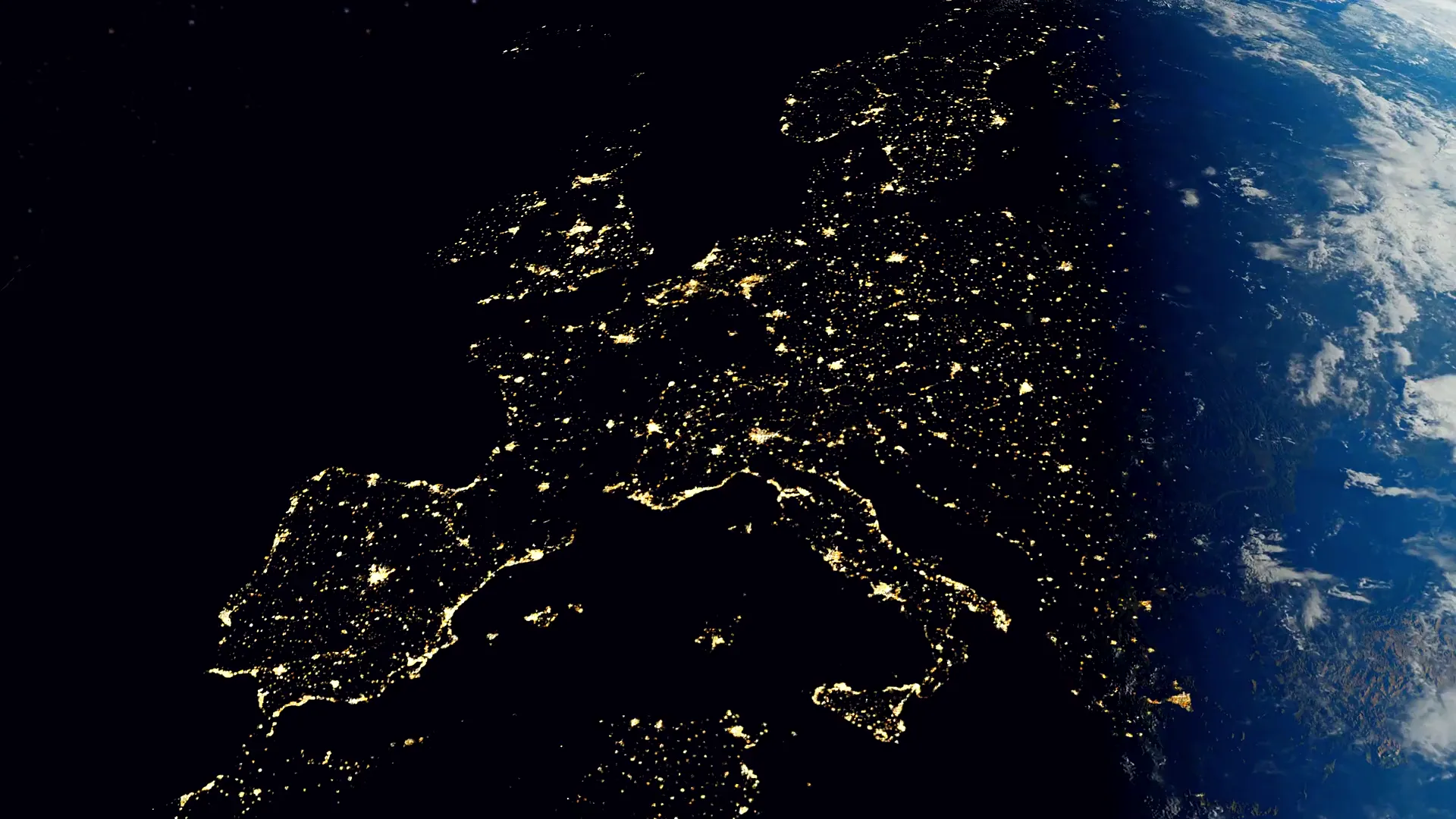 The Iberian peninsula at night from space. The city lights spell out NJ Electrics.